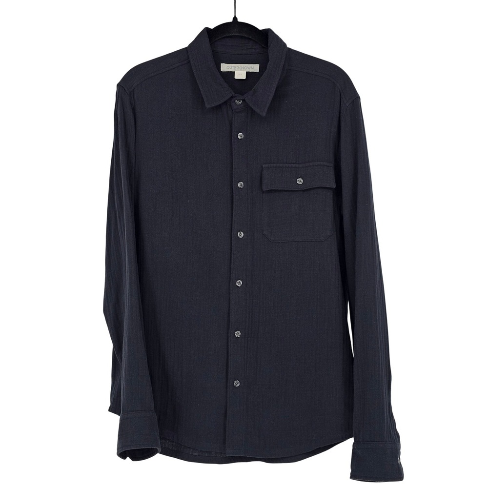 Outerknown Organic Cotton Gauze Button Up Shirt M Black LS Coastal Lightweight